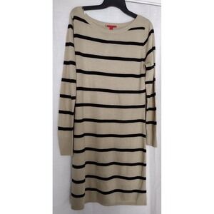 Liv Dress Black Brown horizontal stripe pattern Long Sleeves Sweater Knit Soft-L